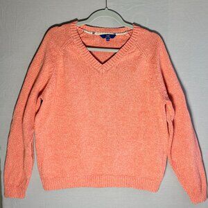 Tabi Simply Classic V Neck Cotton Sweater, Women's Size Large in Orange
